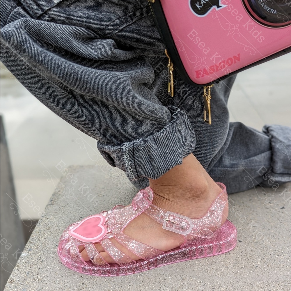 Boutique Kids Pink Heart Jelly Sandals